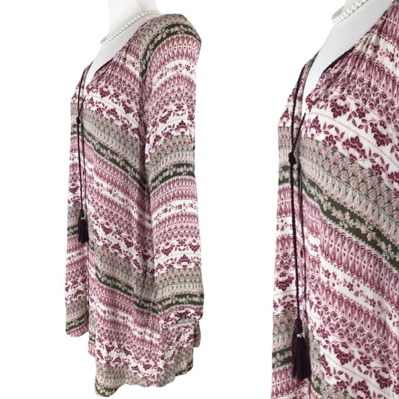 Cloud Chaser Button Up Burgundy Green Long Sleeve Pheasant Top size 1X - Picture 2 of 16